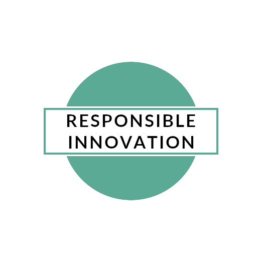 A green circle is overlaid with a white rectangle and the words "Responsible Innovation" in black font.